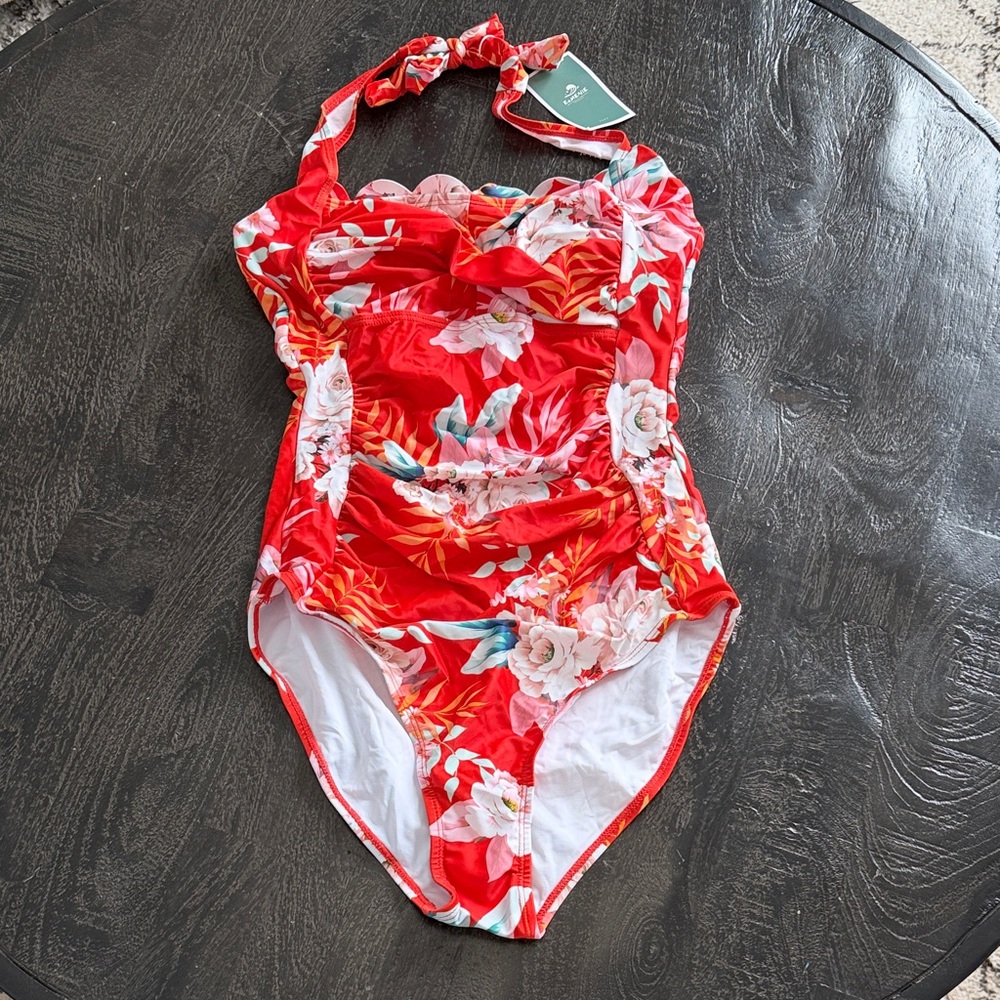 Vibrant Floral Red One-Piece Swimsuit
